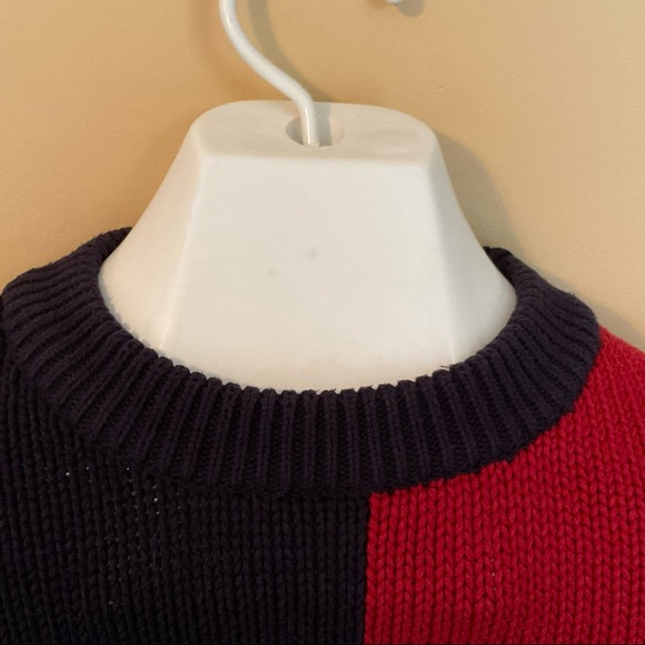 Tommy Hilfiger Size L Red, White and Navy Blue Sweater - Picture 2 of 7